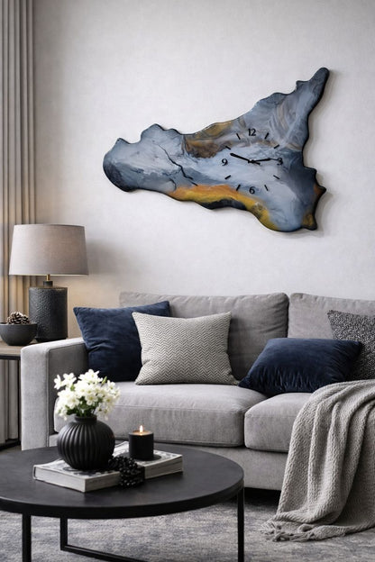 Orologio da parete a forma di Sicilia - Nero Lava