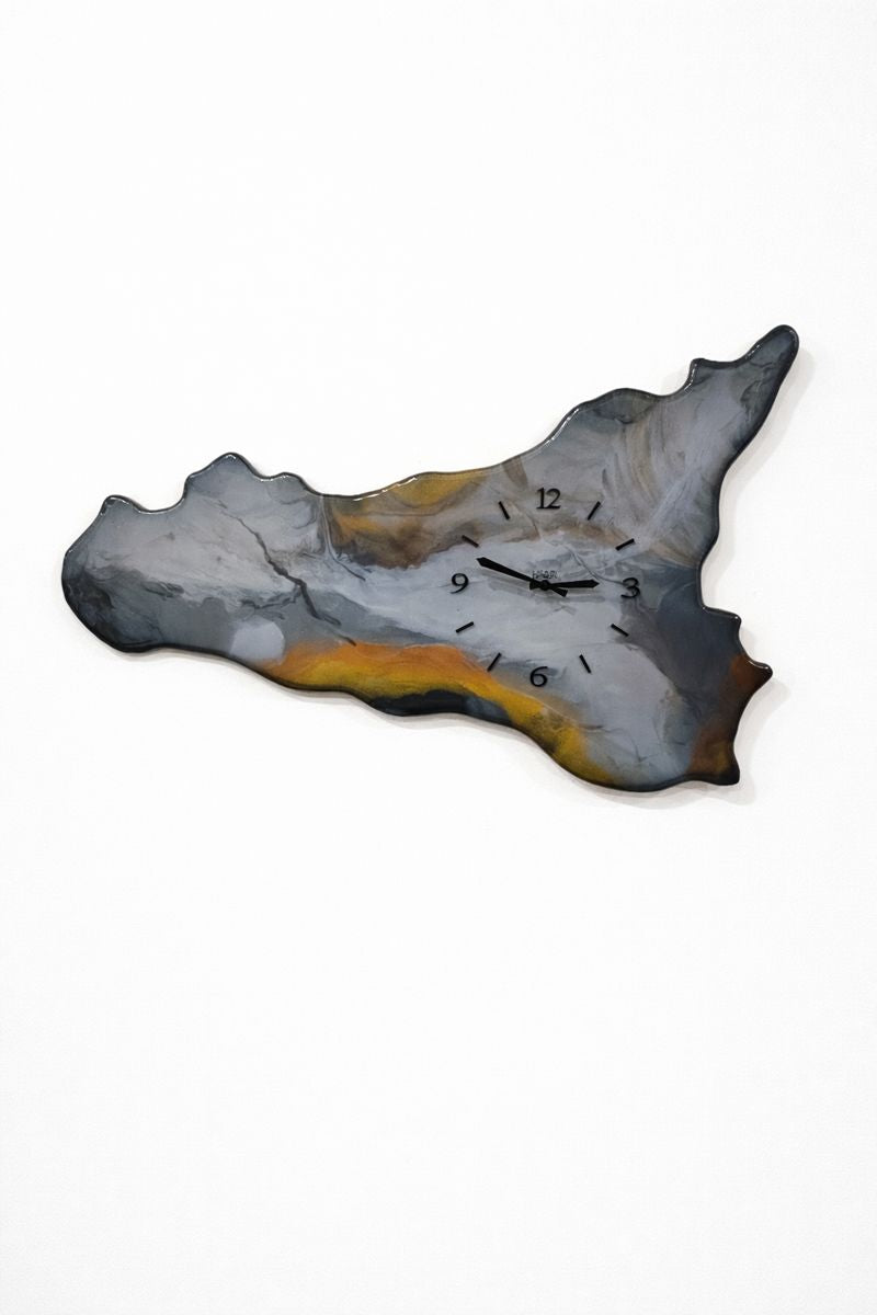 Orologio da parete a forma di Sicilia - Nero Lava